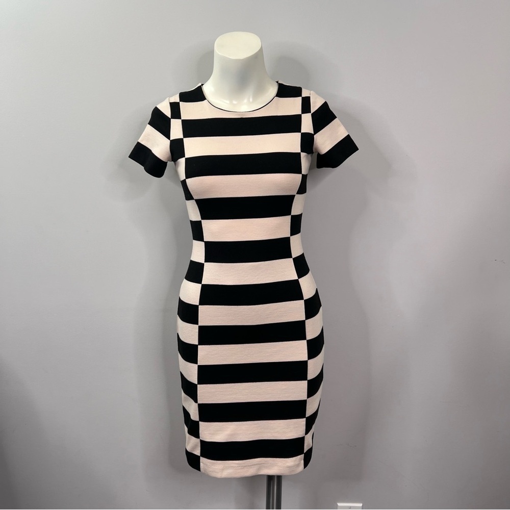 Club Monaco Striped Black and Cream Bodycon Dress sz 00